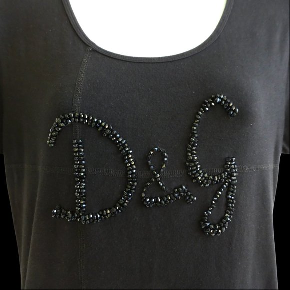 Dolce & Gabbana Designer Black Lux Beaded Large Front Logo Back Macrame Yoke M - Picture 1 of 7
